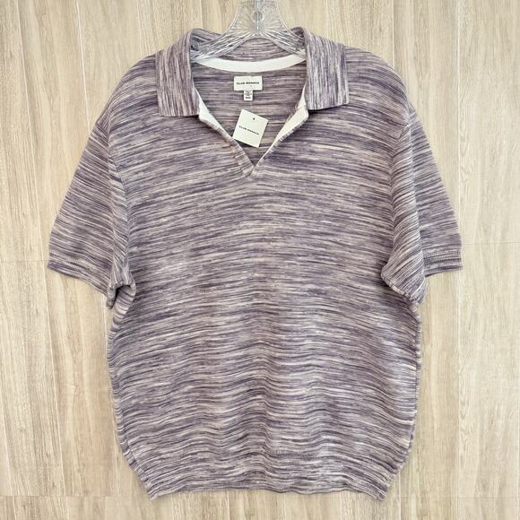 Club Monaco Polo Sweater Men Medium Chandails Purple Violet Short Sleeve Striped - Picture 1 of 12
